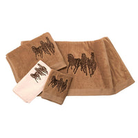 3 Running Horses Embroidery 3-PC Bath Towel Set - Mocha - Ozark Cabin Décor, LLC