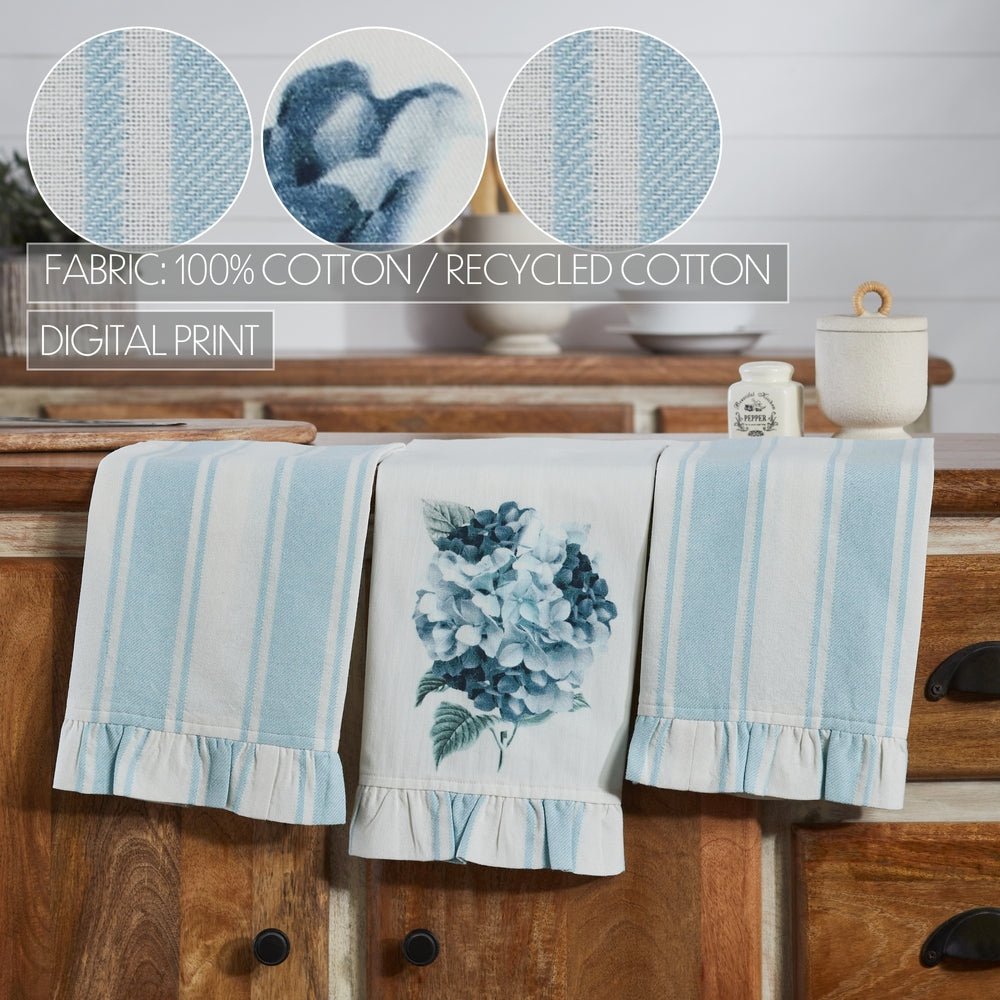 Finders Keepers Hydrangea Ruffled Tea Towel Set of 3 - Ozark Cabin Décor, LLC