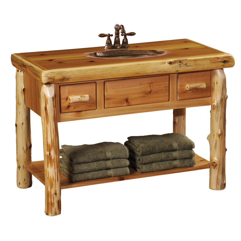 Cedar Log 2 Drawer Open Vanity w/Shelf - Slab Style Top