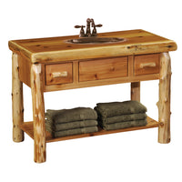 Cedar Log 2 Drawer Open Vanity w/Shelf - Slab Style Top