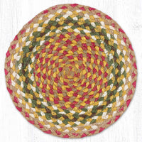 Olive/Burgundy/Gray 10" Round Braided Jute Trivet