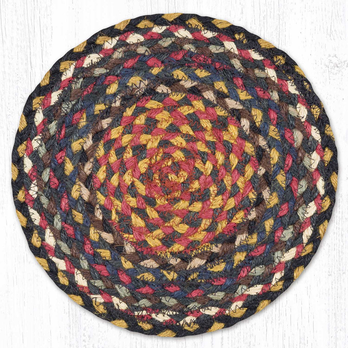 Burgundy/Blue/Gray Braided Jute Trivet & Swatch - Ozark Cabin Décor, LLC