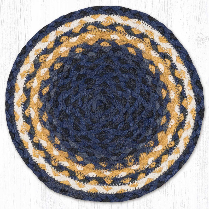 Light & Dark Blue/Mustard Braided Jute Trivet & Swatch - Ozark Cabin Décor, LLC