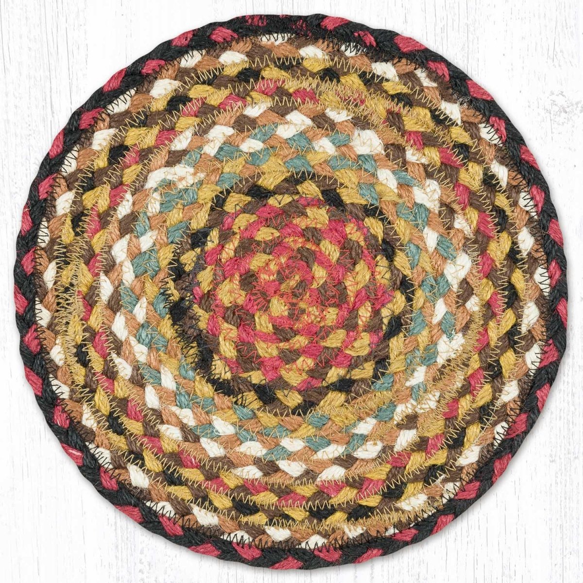 Burgundy/Mustard/Ivory Braided Jute Trivet & Swatch - Ozark Cabin Décor, LLC