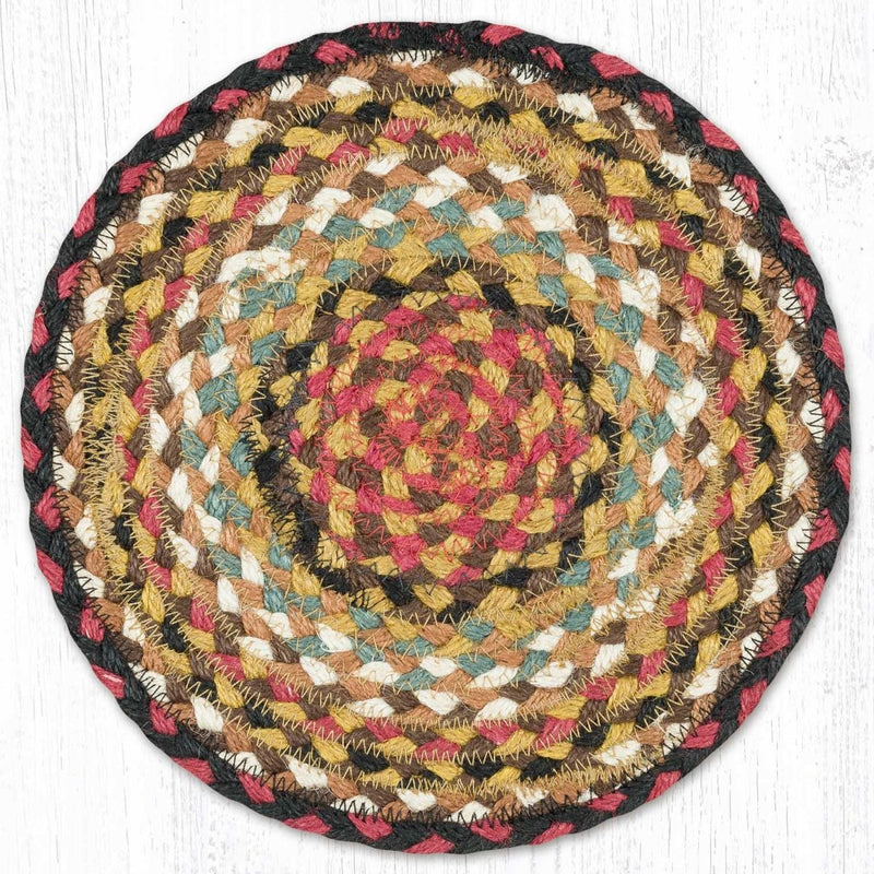 Burgundy/Mustard/Ivory Braided Jute Trivet & Swatch - Ozark Cabin Décor, LLC