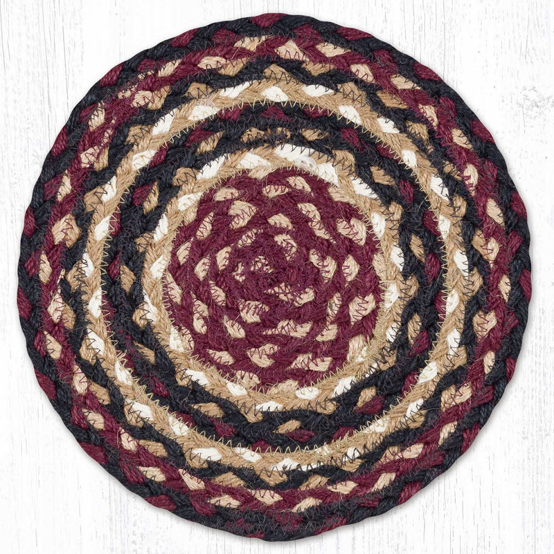 Burgundy/Black/Tan Braided Jute Trivet & Swatch - Ozark Cabin Décor, LLC