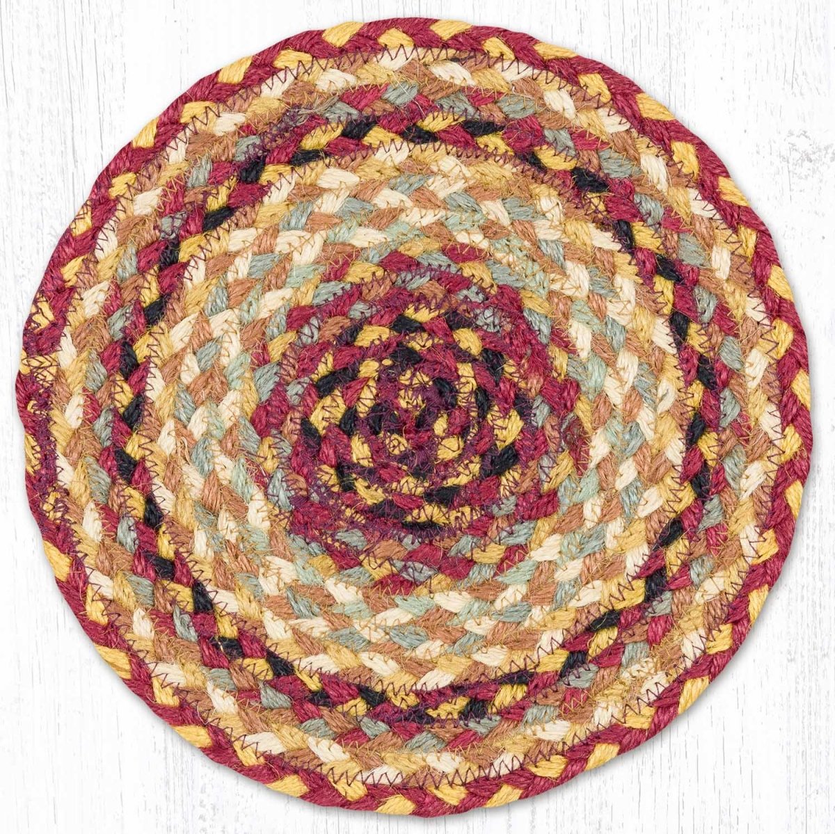 Burgundy/Gray/Cream Braided Jute Trivet & Swatch - Ozark Cabin Décor, LLC