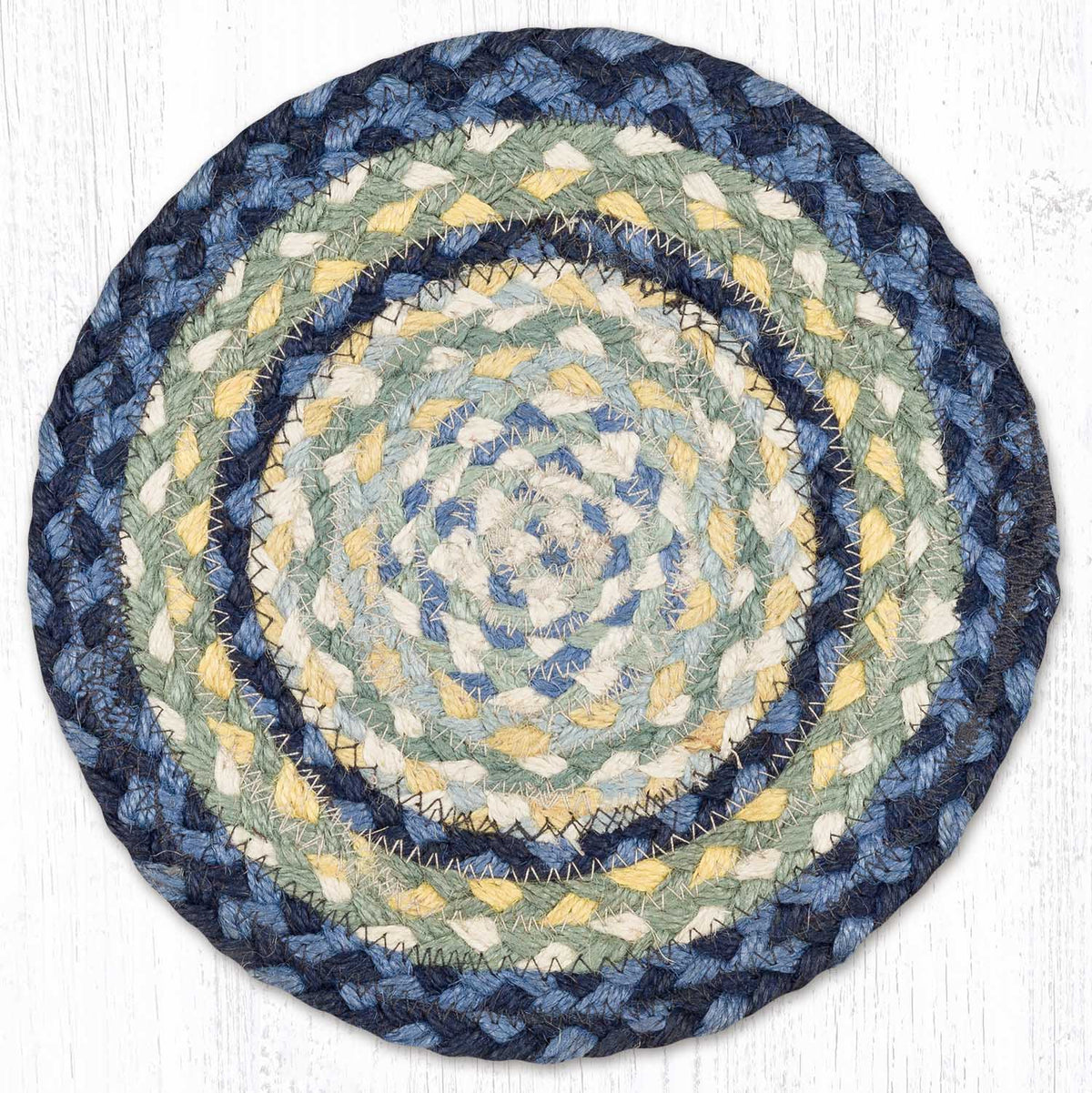 Breezy Blue/Taupe/Ivory Braided Jute Trivet & Swatch - Ozark Cabin Décor, LLC