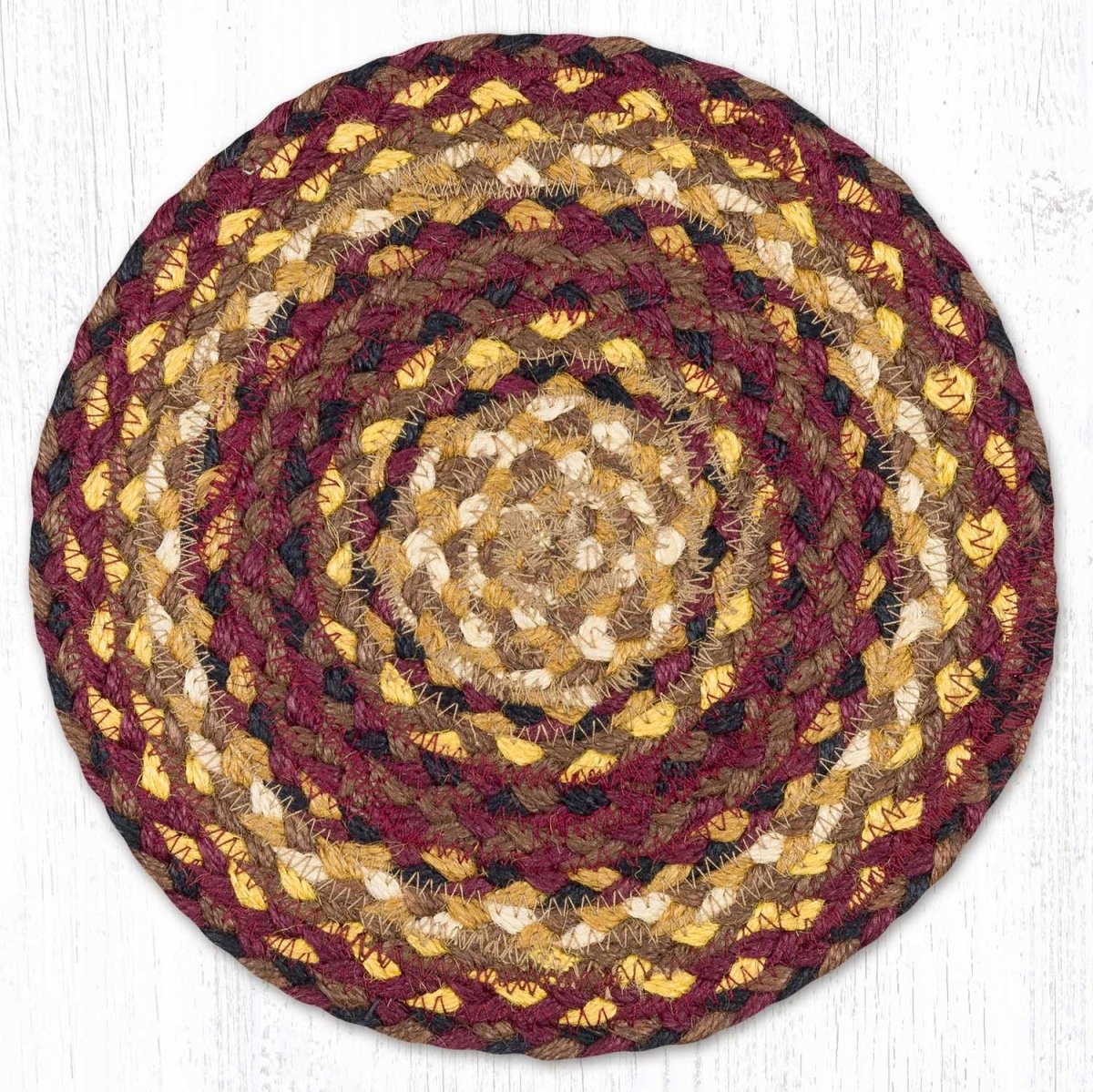 Cherry/Chocolate/Cream Braided Jute Trivet & Swatch - Ozark Cabin Décor, LLC