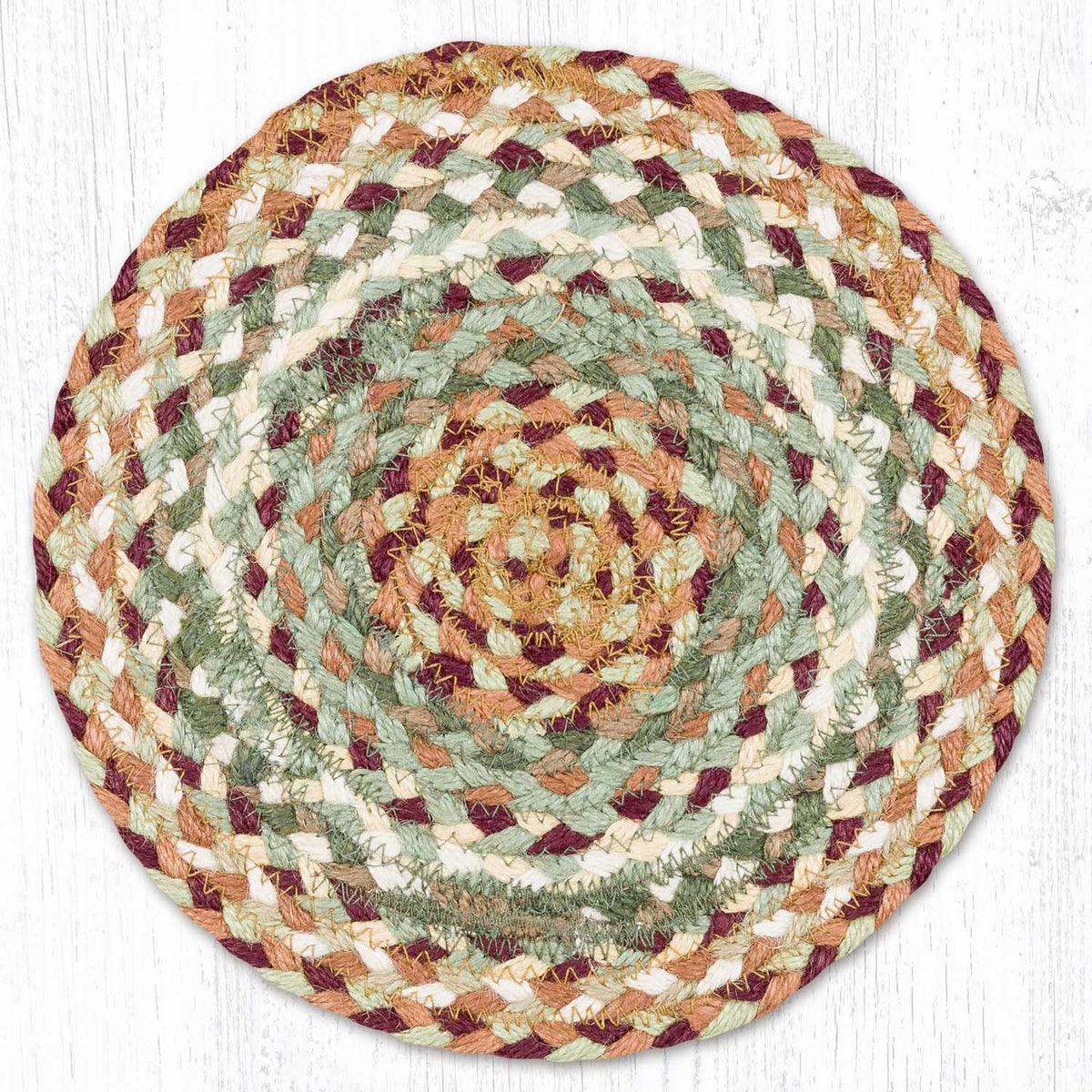 Buttermilk/Cranberry Braided Jute Trivet & Swatch - Ozark Cabin Décor, LLC