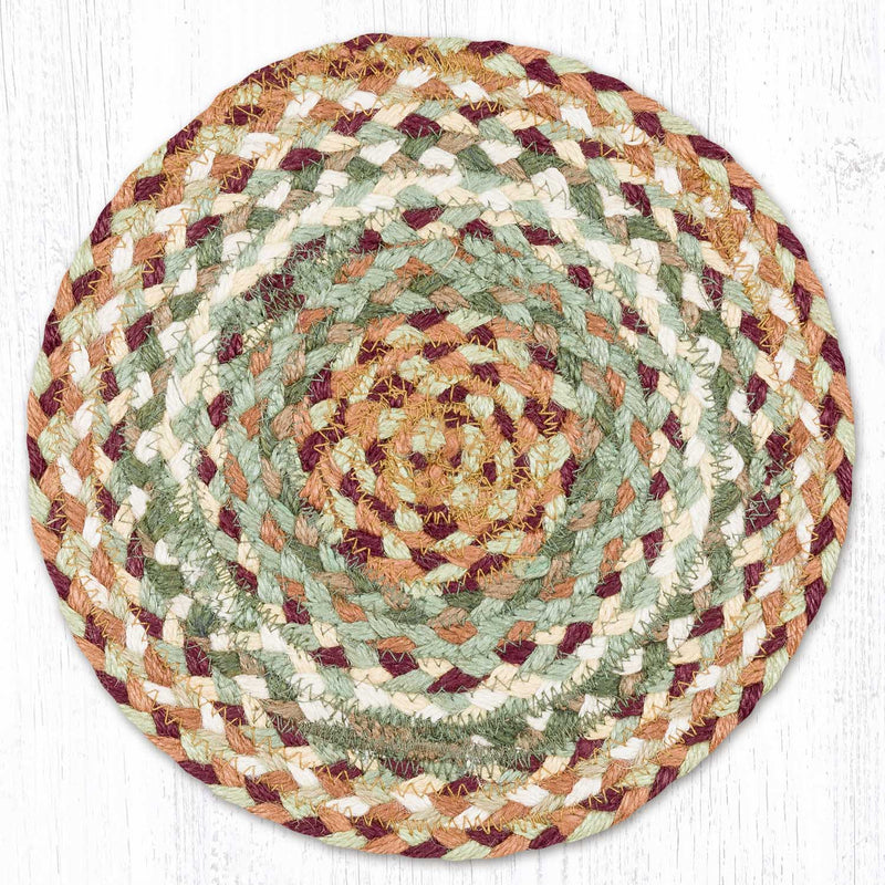 Buttermilk/Cranberry Braided Jute Trivet & Swatch - Ozark Cabin Décor, LLC