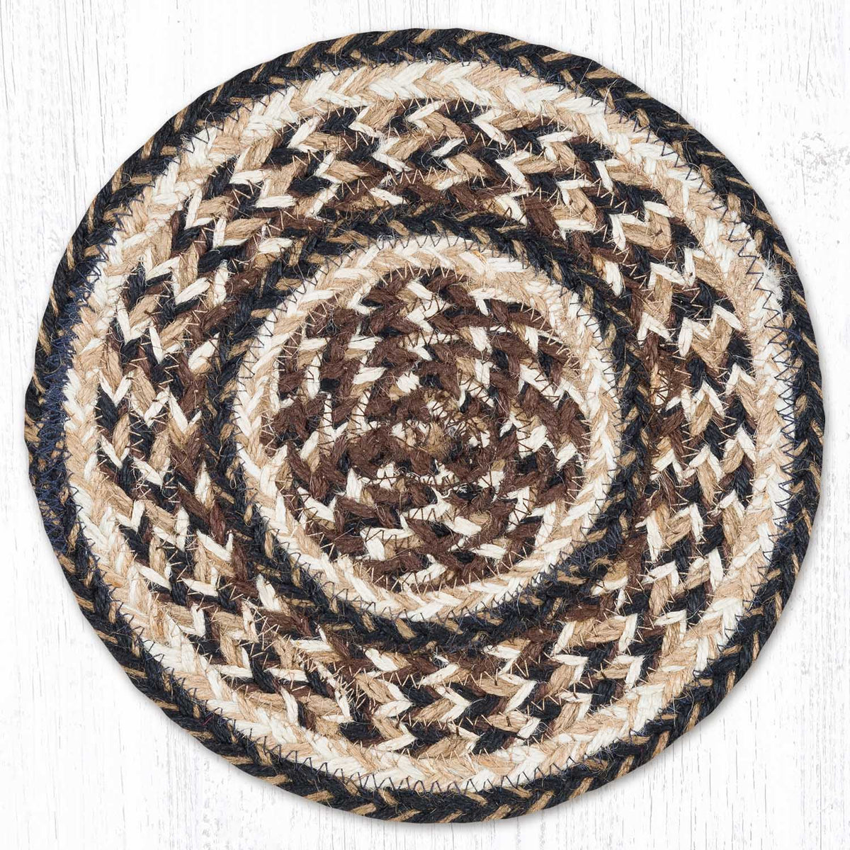 Black & Tan 10" Round Braided Jute Trivet