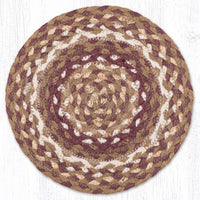 Tan/Ivory/Burgundy 10" Round Braided Jute Trivet