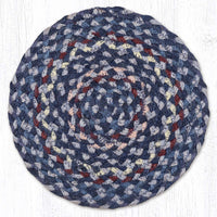 Blue/Gray/Burgundy 10" Round Braided Jute Trivet