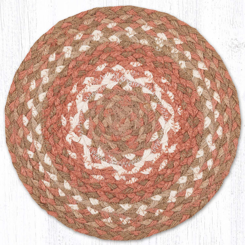 Taupe/Ivory/Peach 10" Round Braided Jute Trivet