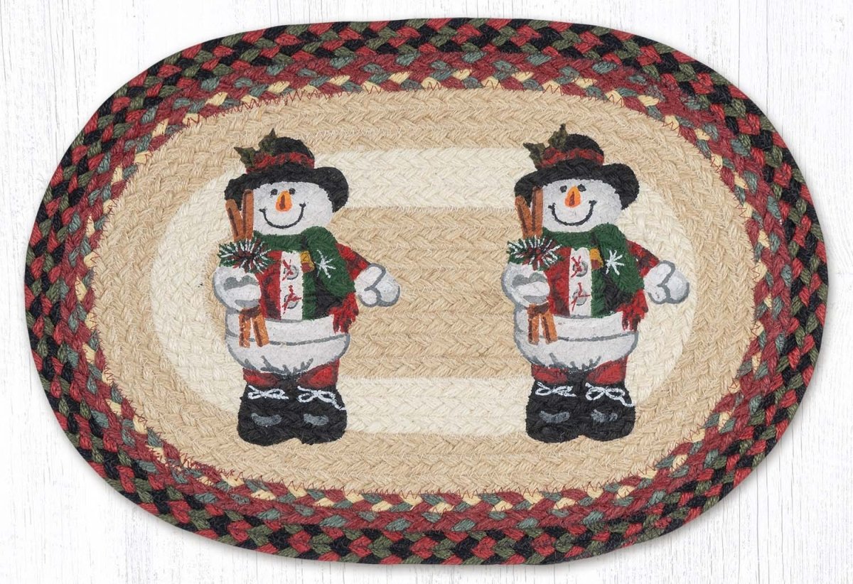 Snowman In Top Hat Oval Braided Placemat - Ozark Cabin Décor, LLC