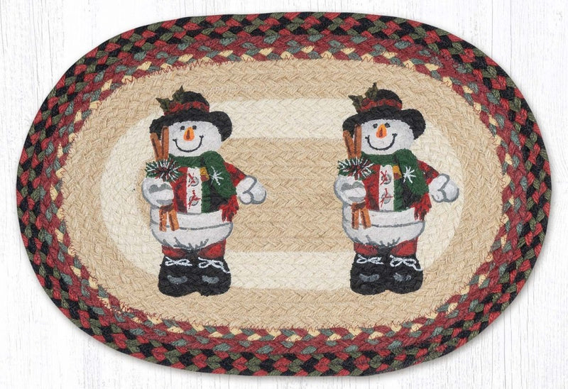 Snowman In Top Hat Oval Braided Placemat - Ozark Cabin Décor, LLC