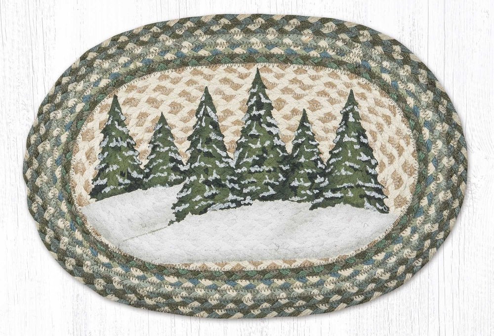 Holiday Village Trees Oval Braided Placemat - Ozark Cabin Décor, LLC