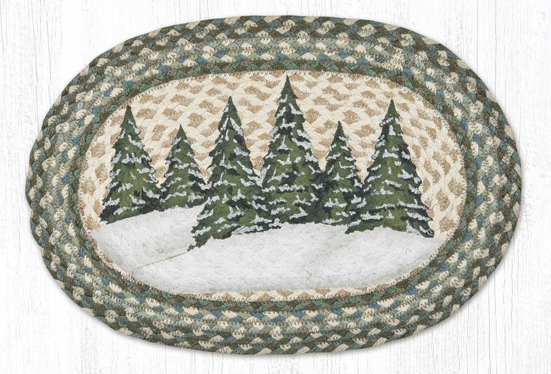 Holiday Village Trees Oval Braided Placemat - Ozark Cabin Décor, LLC