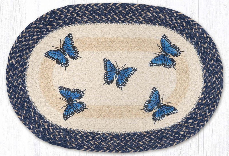 Blue Swallowtail Oval Braided Placemat - Ozark Cabin Décor, LLC
