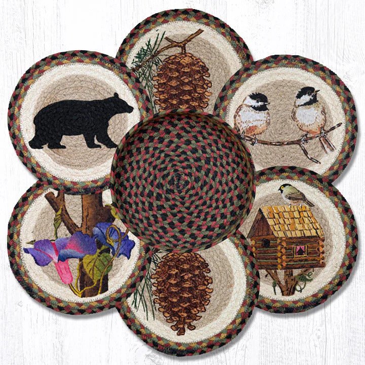 Cabin Bear 10" Round Braided Jute Trivets & Matching Basket Set - Thumbnail 2