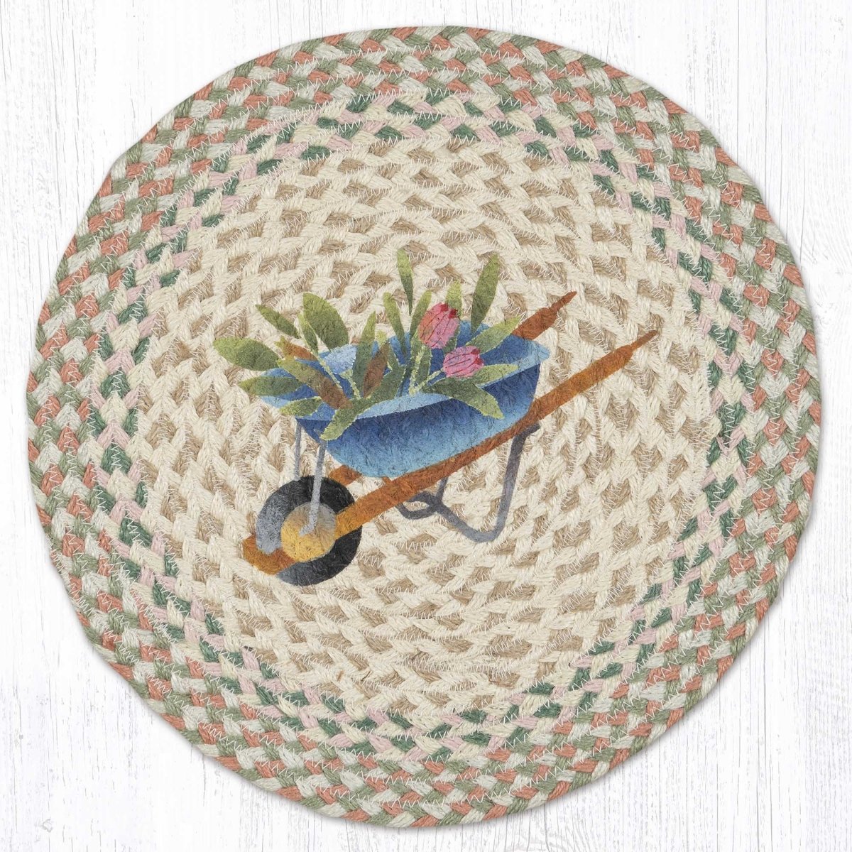 Tulips Wheelbarrow Round Jute Placemat