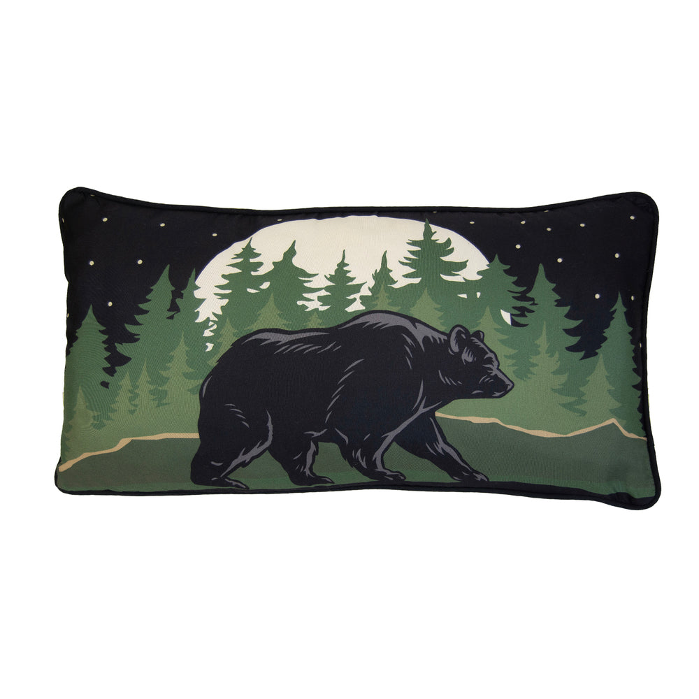 Foothills 3-Piece Quilt Set Deco Pillow, Bear in night forest, stars, moon