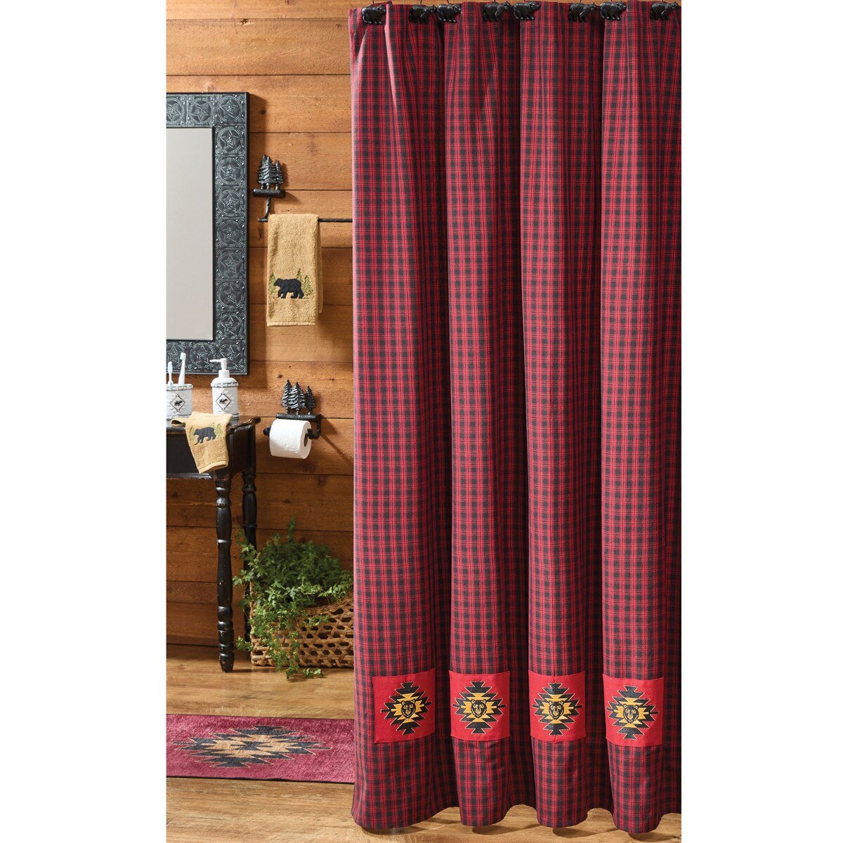 Black Bear Red Dawn Shower Curtain