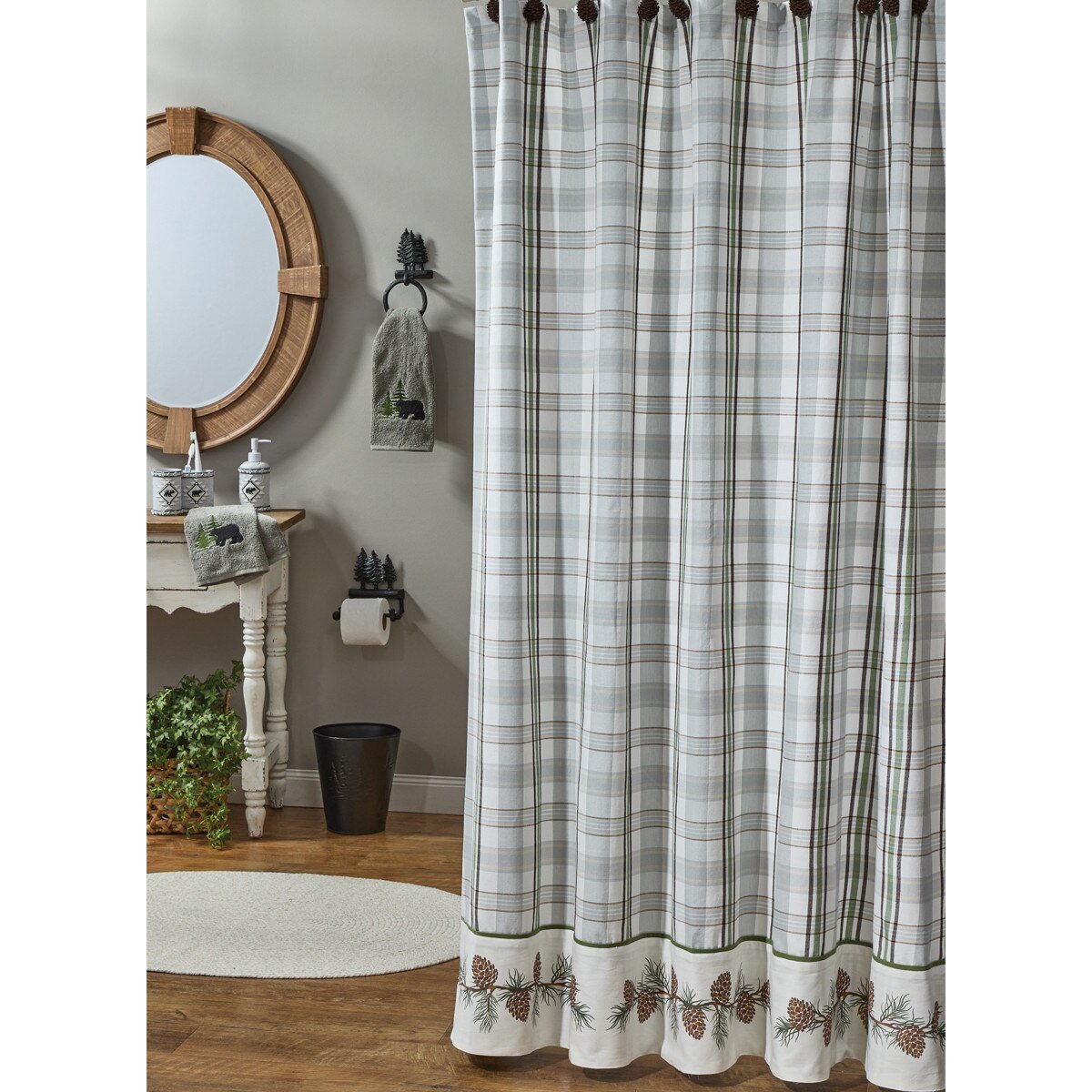 Ponderosa Pine Bordered Shower Curtain - Ozark Cabin Décor, LLC
