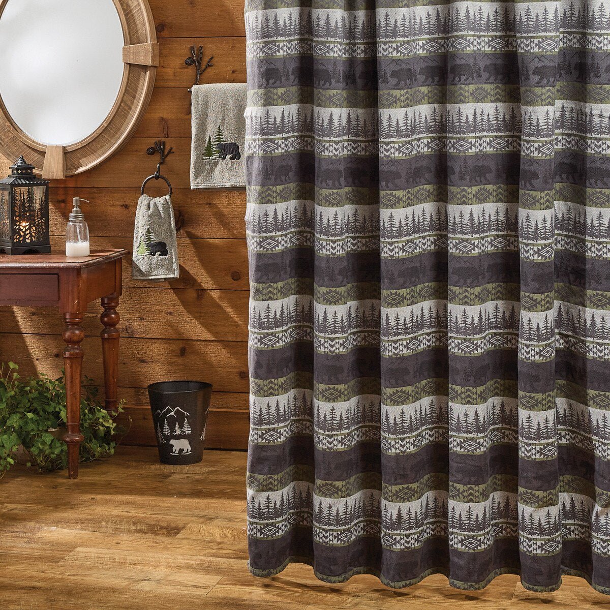 Green Mountain Bear Shower Curtain