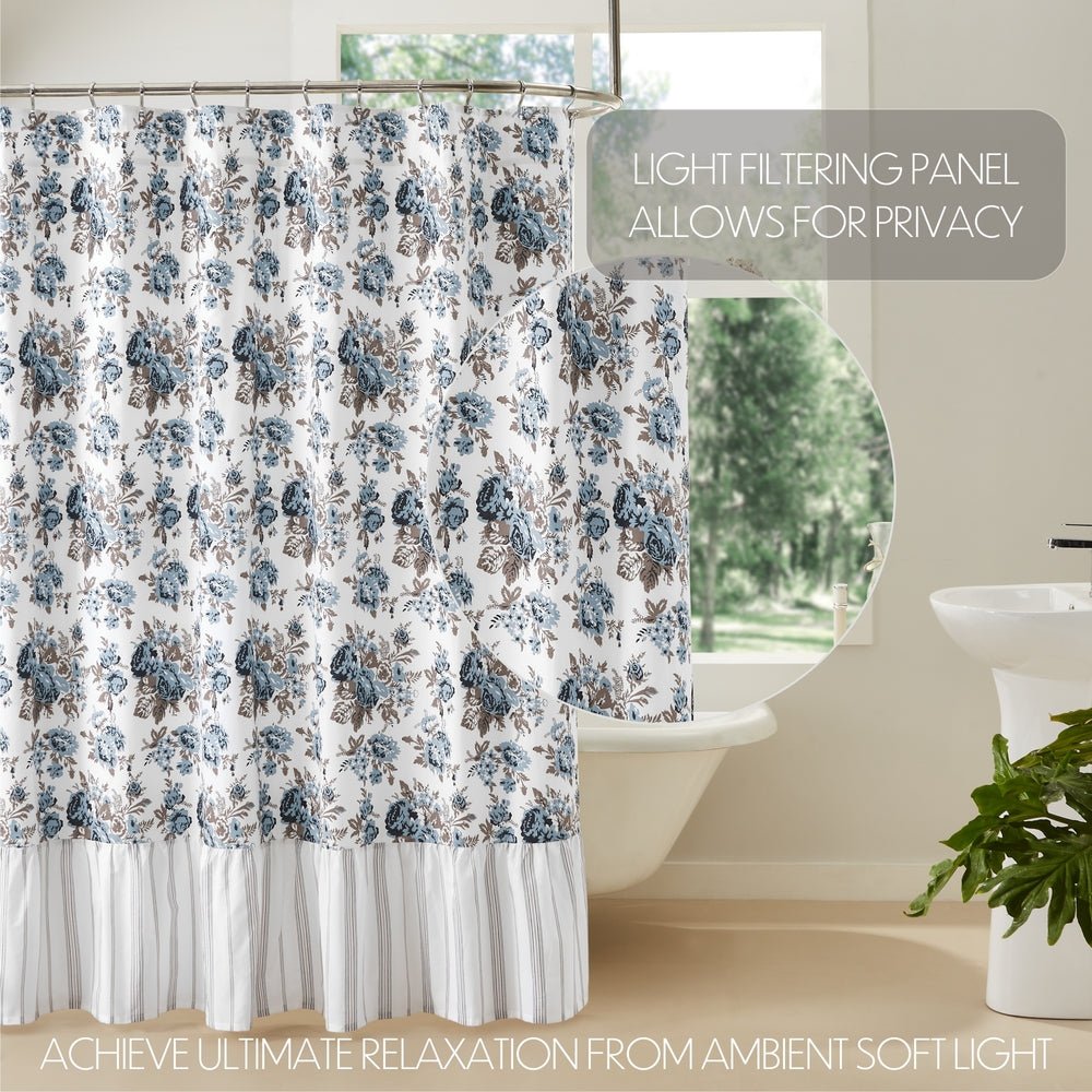 Annie Blue Floral Ruffled Shower Curtain - Thumbnail 2