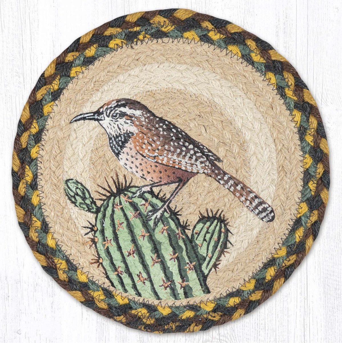 Cactus Wren Bird Braided Natural Jute Trivet