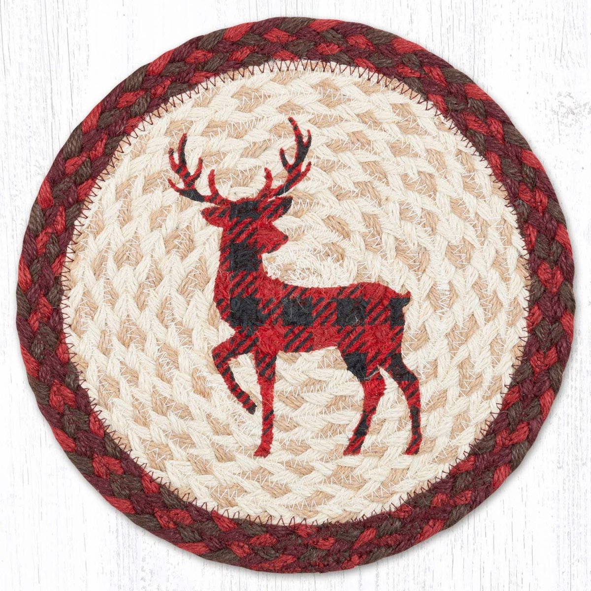 Red Plaid Deer Braided Jute Trivet - Ozark Cabin Décor, LLC