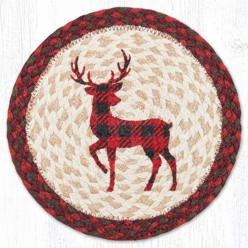 Red Plaid Deer Braided Jute Trivet - Ozark Cabin Décor, LLC