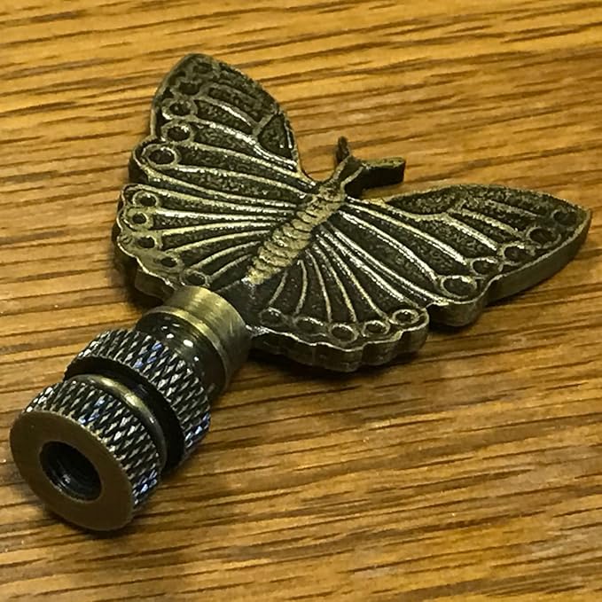 Antique Brass Butterfly Lamp Finial - Thumbnail 2