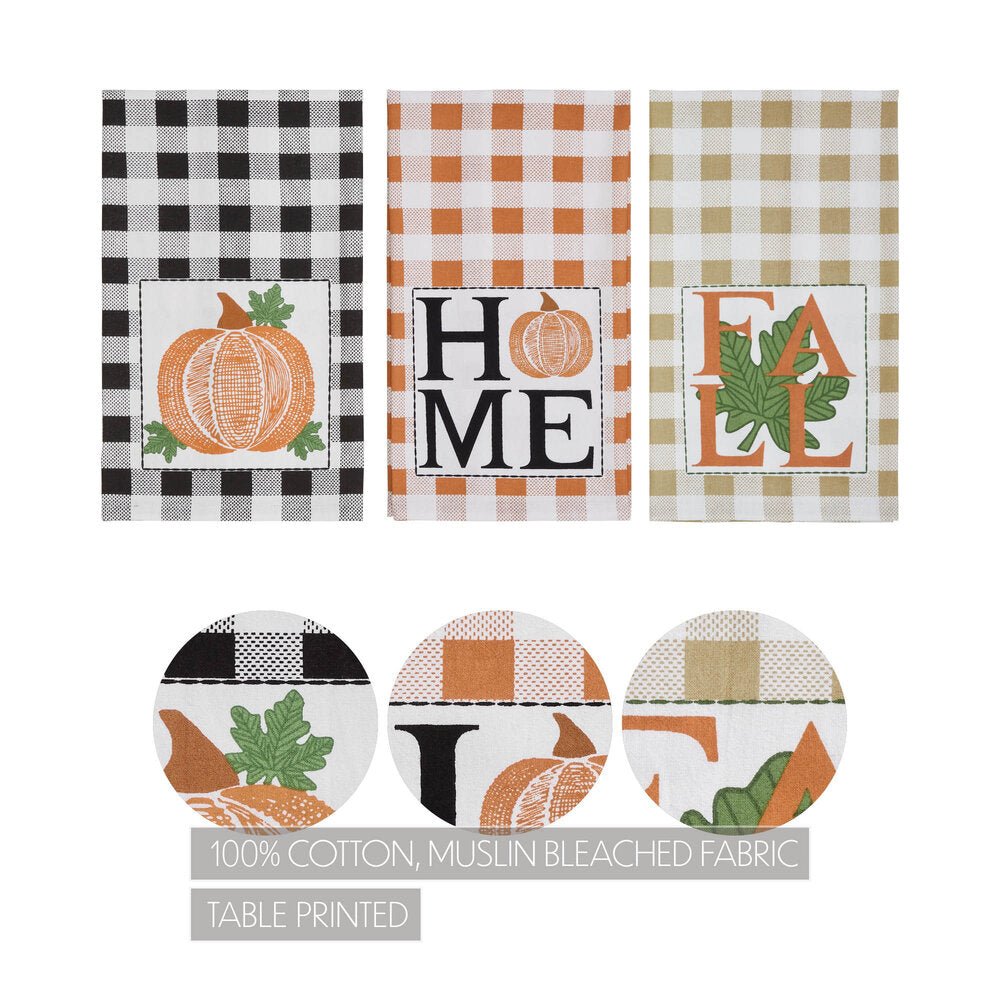 Annie Check Harvest Tea Towel Set of 3 - Ozark Cabin Décor, LLC