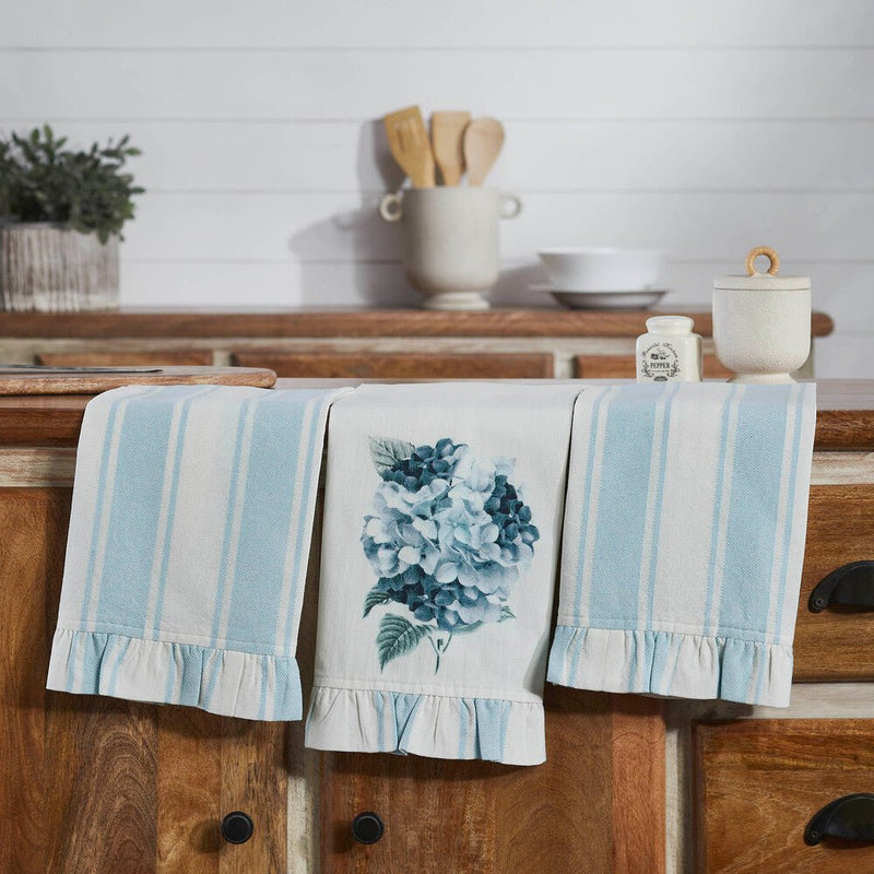 Finders Keepers Hydrangea Ruffled Tea Towel Set of 3 - Ozark Cabin Décor, LLC