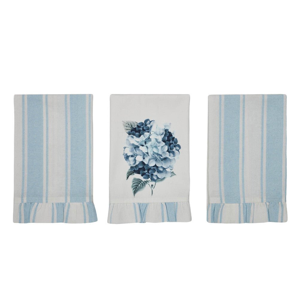 Finders Keepers Hydrangea Ruffled Tea Towel Set of 3 - Ozark Cabin Décor, LLC