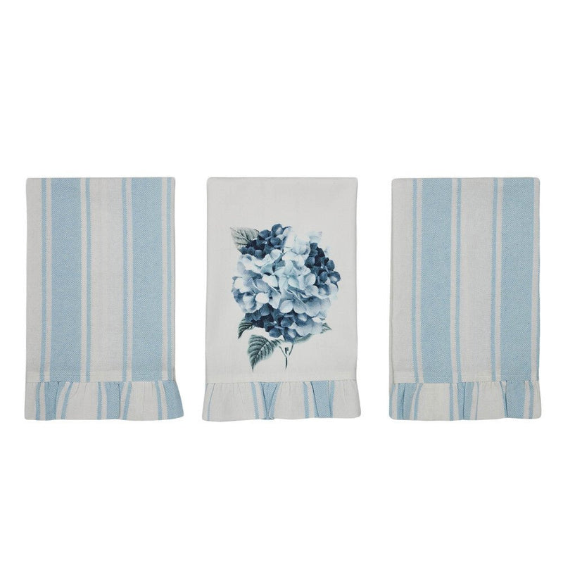 Finders Keepers Hydrangea Ruffled Tea Towel Set of 3 - Ozark Cabin Décor, LLC