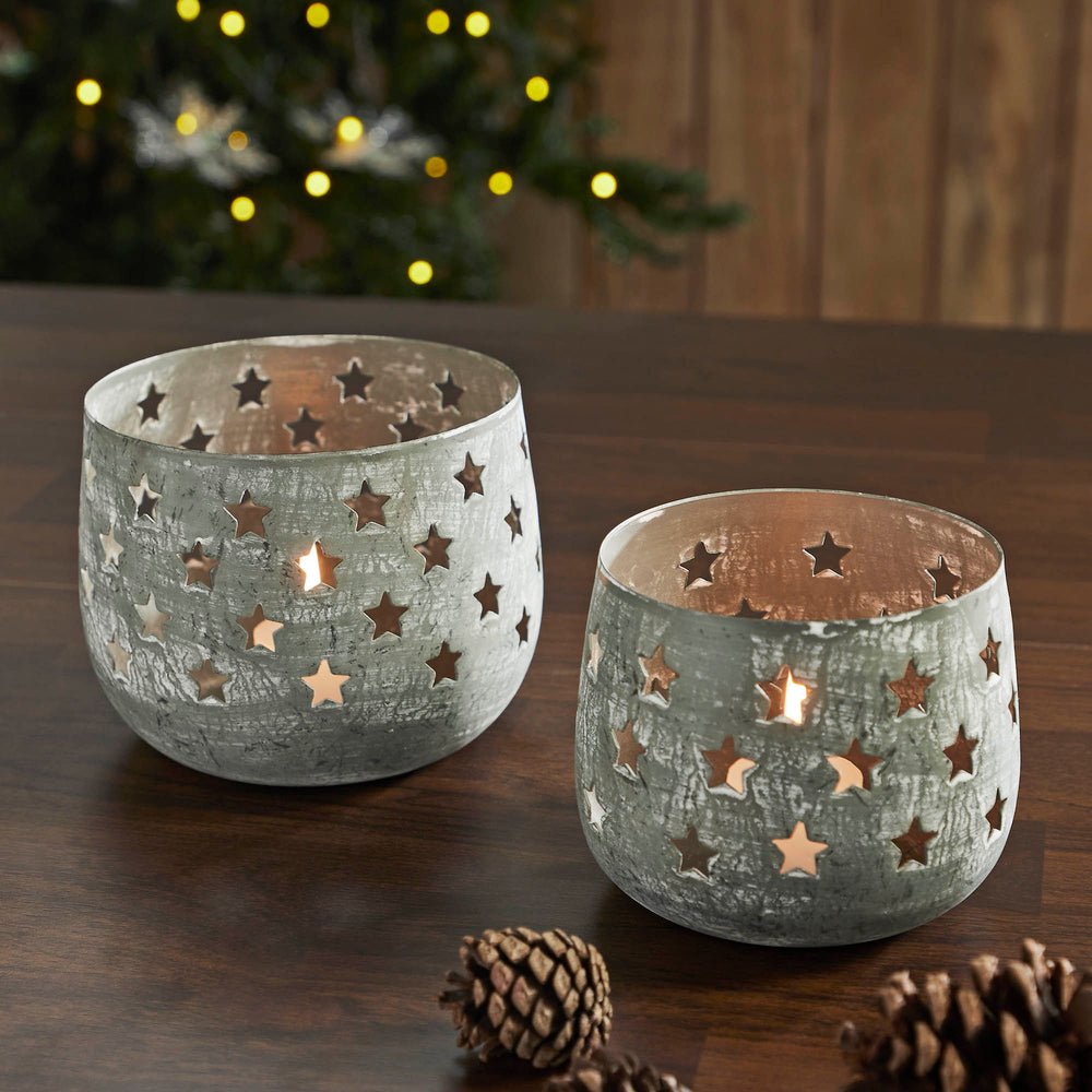 Votive Candle Holder Stars - Antique Grey Set of 2 - Thumbnail 2