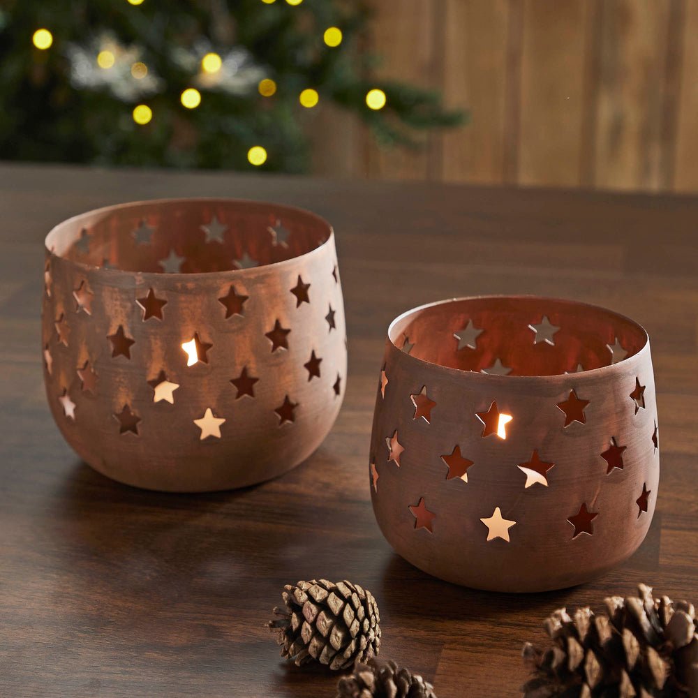 Votive Candle Holder Stars - Rust Set of 2 - Thumbnail 2