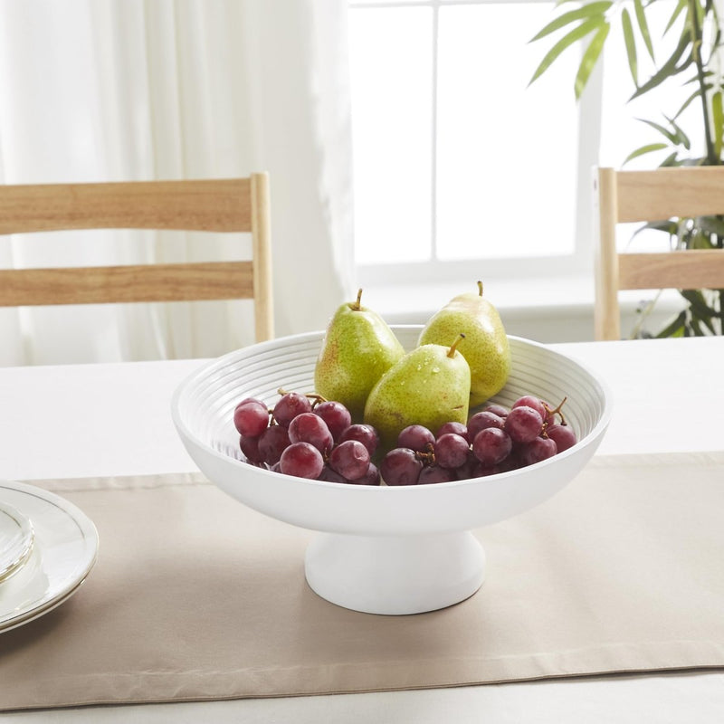Ribbed White Wooden Bowl - Ozark Cabin Décor, LLC