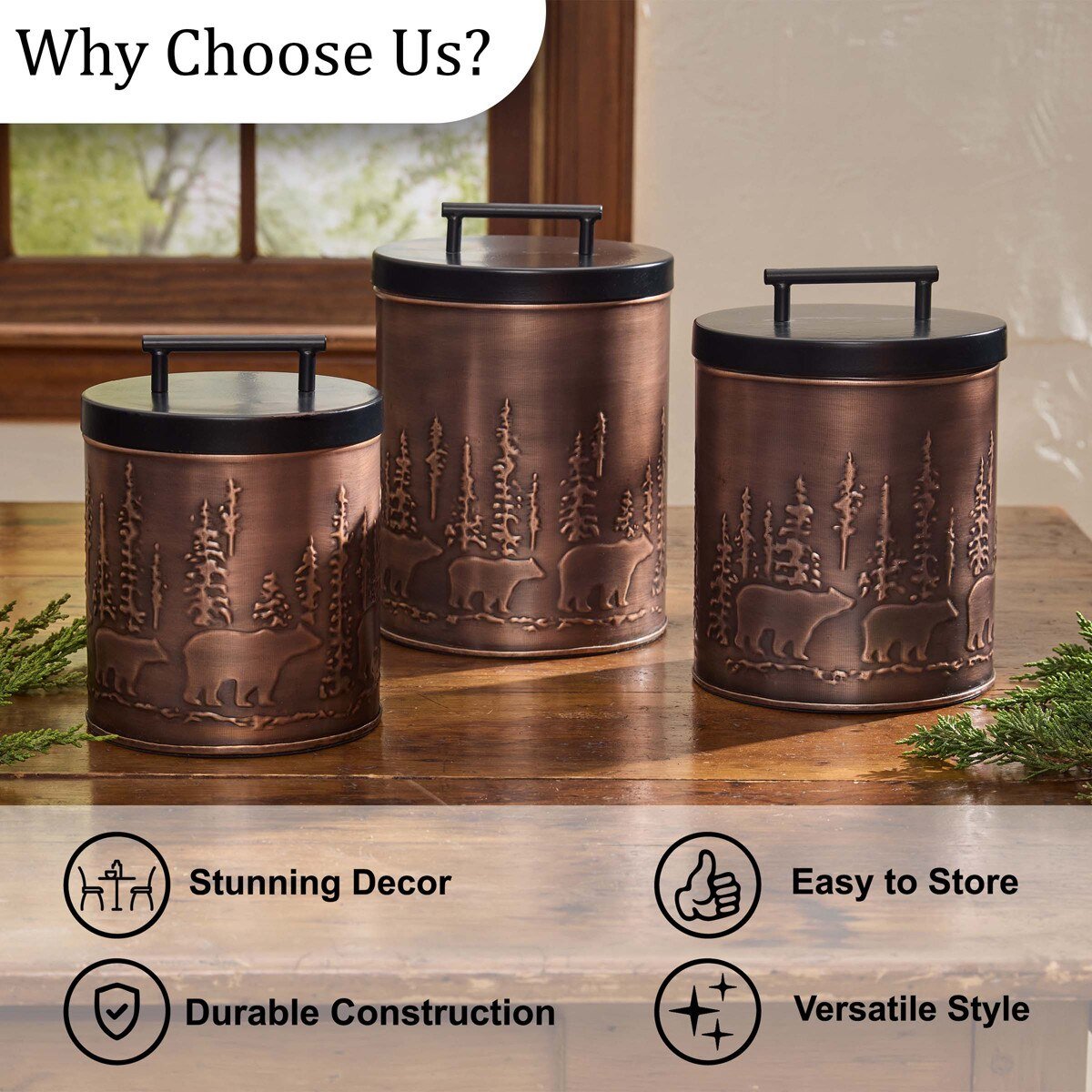 Bear Walk Canisters Set of 3 - Ozark Cabin Décor, LLC