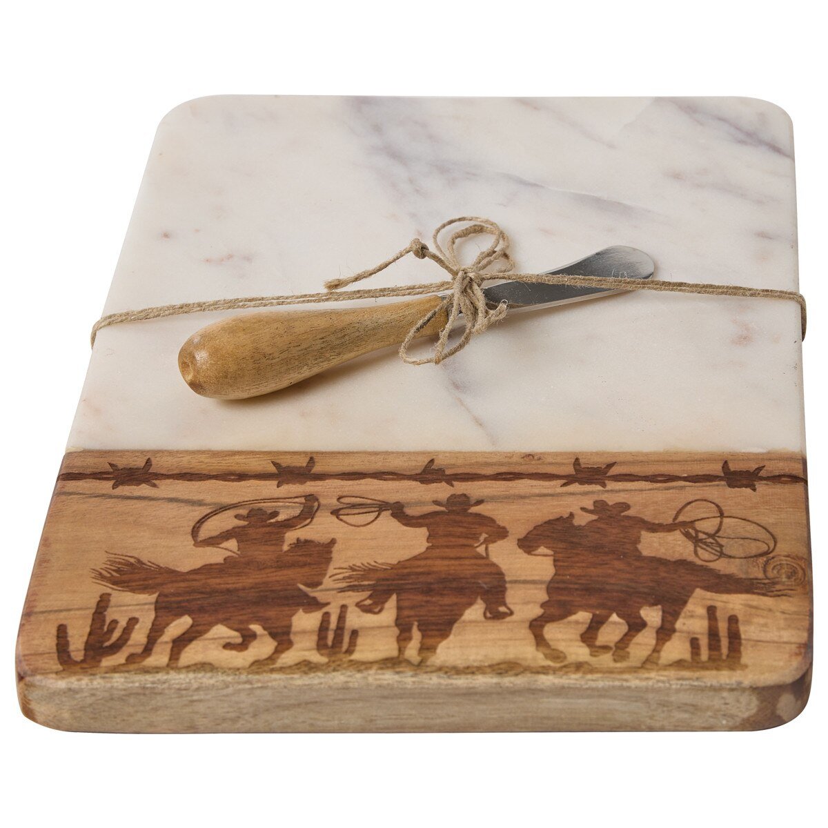 Cowboy Wood & Marble Cutting Board with Spreader - Thumbnail 2