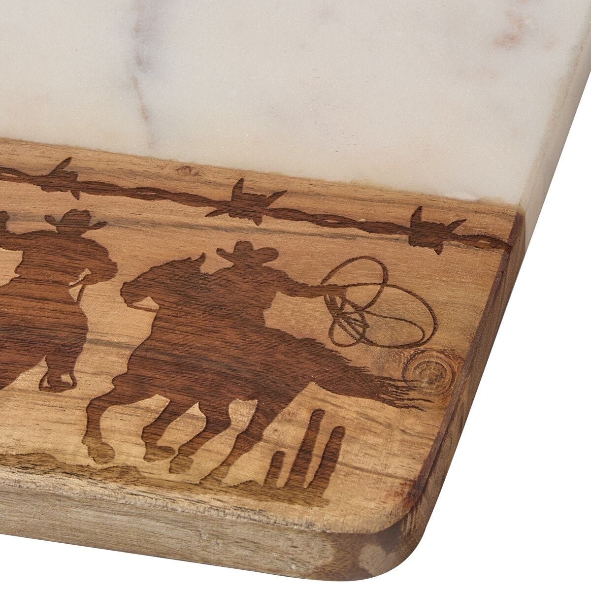 Cowboy Wood & Marble Cutting Board with Spreader - Thumbnail 4