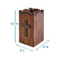 Mission Cross Mango Wood Small Canister Dimensions of 8.5"Hx6"Lx6"W