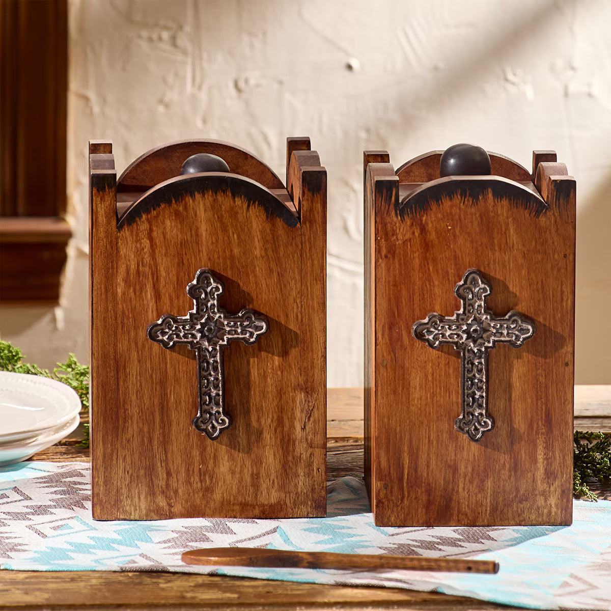 Mission Cross Mango Wood Small Canister
