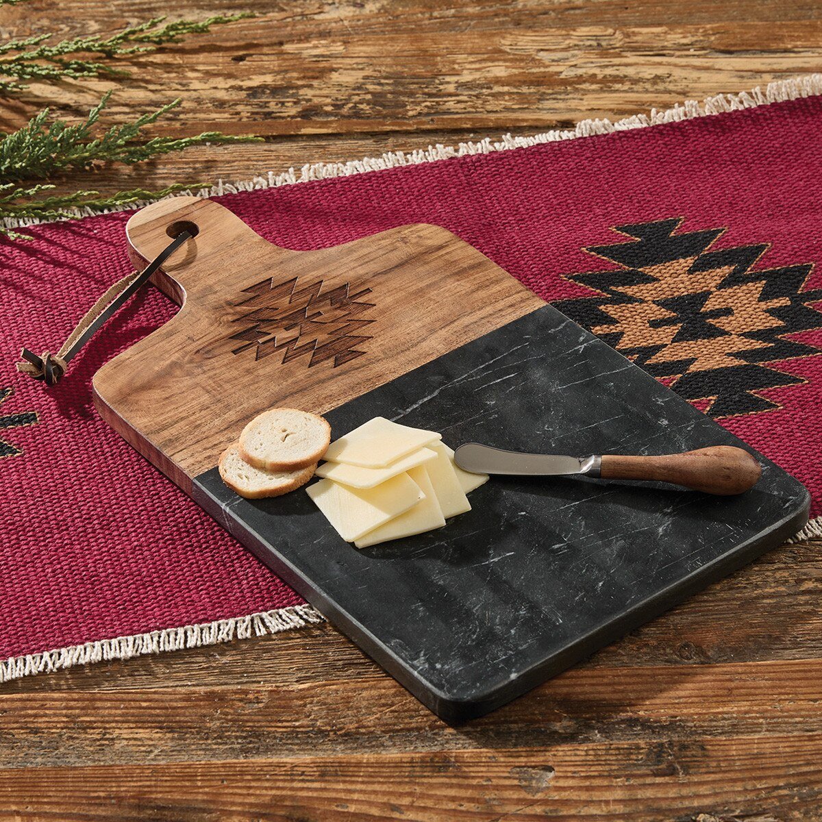 Red Dawn Mango Wood And Marble Cutting Board w/Spreader - Thumbnail 2