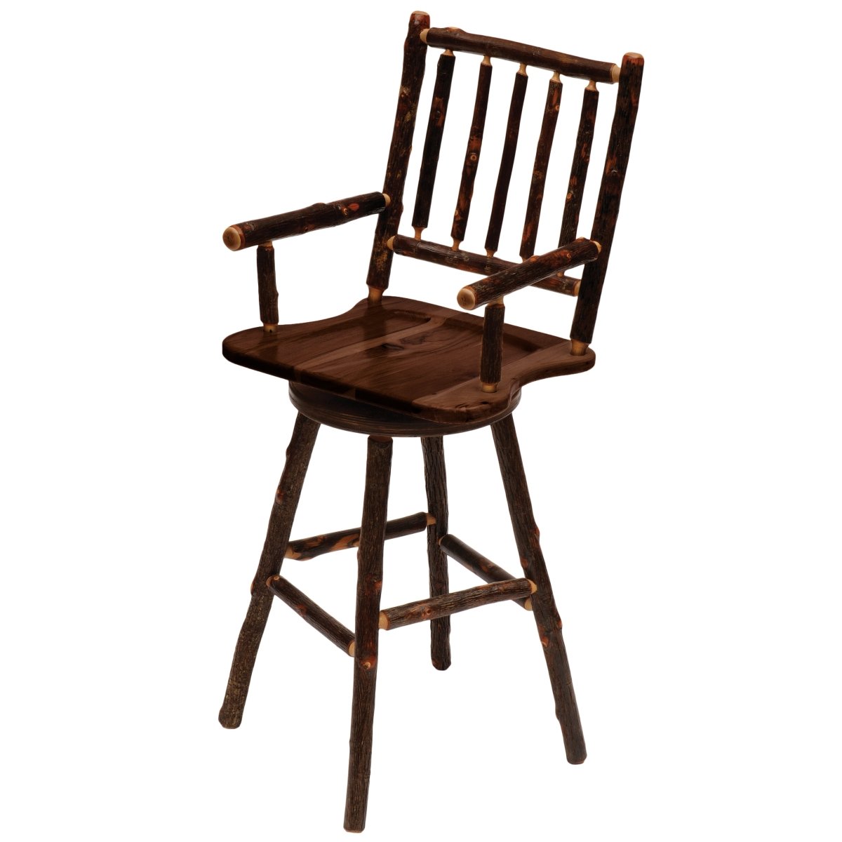 Hickory Log 24" Swivel Barstool w/Arms - Thumbnail 2