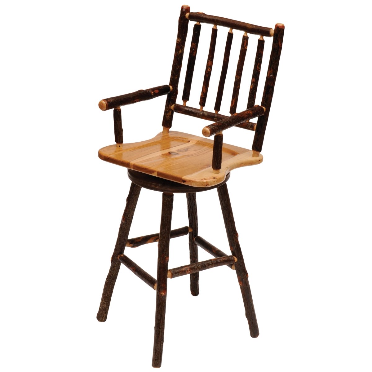 Hickory Log 24" Swivel Barstool w/Arms - Thumbnail 3